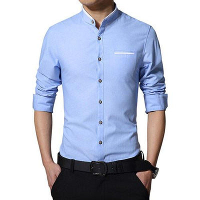 Men's Solid Short Collar Dress Shirt Up To 5XL - TrendSettingFashions 