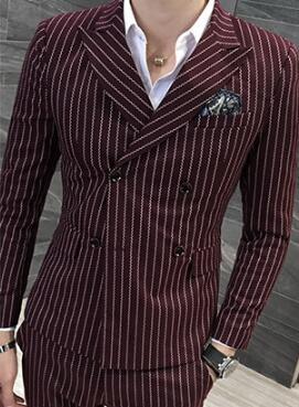 Men's Double Breasted 2 Piece Stripe Suit Up To 5XL - TrendSettingFashions 