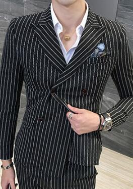 Men's Double Breasted 2 Piece Stripe Suit Up To 5XL - TrendSettingFashions 