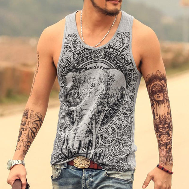 Men's Elephant Print Tank - TrendSettingFashions 