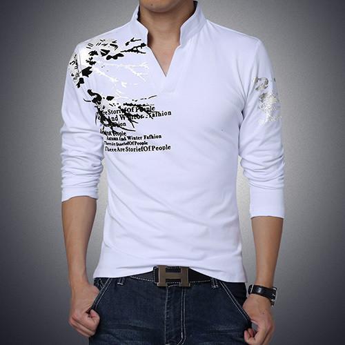 Men's Fashion Print High Collar V-Neck Polo Up To 5XL - TrendSettingFashions 