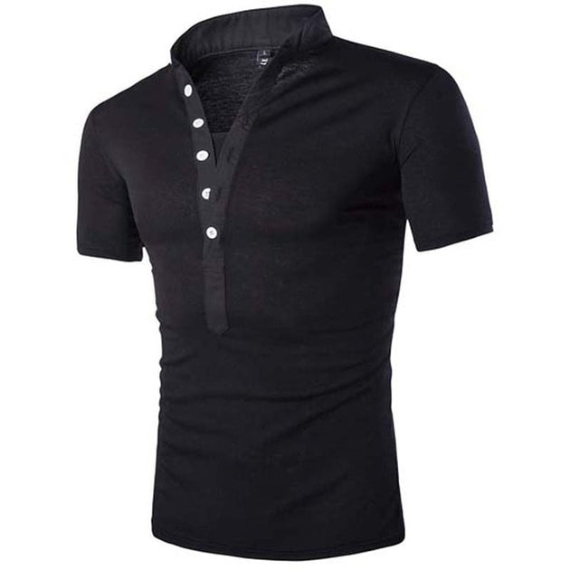 Men's V-Neck Short Sleeve Henley Shirt - TrendSettingFashions