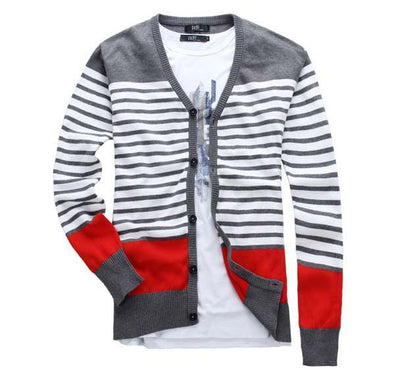 Men's Striped V-Neck Cardigan Up To 5XL - TrendSettingFashions 