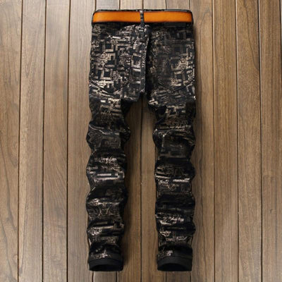Men's Geometrical Pattern Print Jeans - TrendSettingFashions 