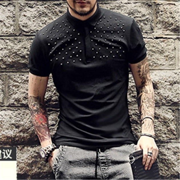 Men's Black Rivet Decorative T-Shirt - TrendSettingFashions 