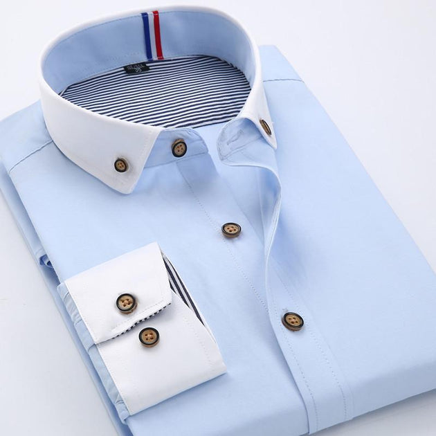 Men's Business Fashion Button Collar Dress Shirt - TrendSettingFashions 