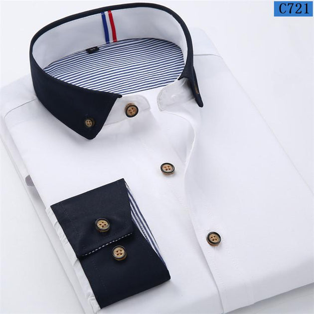 Men's Business Fashion Button Collar Dress Shirt - TrendSettingFashions 