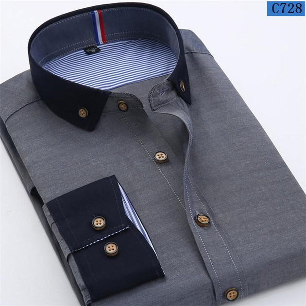 Men's Business Fashion Button Collar Dress Shirt - TrendSettingFashions 