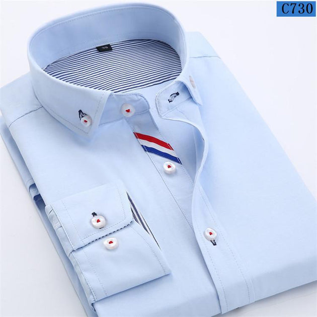 Men's Business Fashion Button Collar Dress Shirt - TrendSettingFashions 