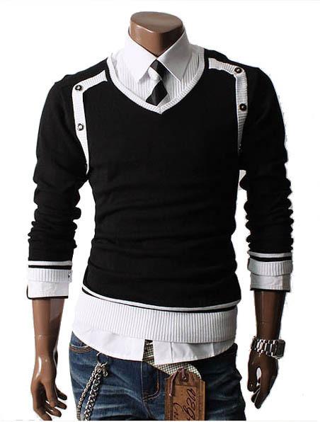 Men's V-Neck Side Button Pull Over Sweater - TrendSettingFashions 