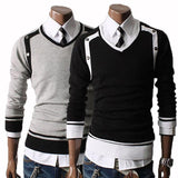 Men's V-Neck Side Button Pull Over Sweater - TrendSettingFashions 
