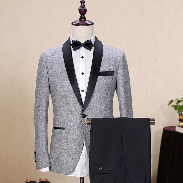 Men's 2 PC Grey Tux Up To 5XL(Jacket+Pants) - TrendSettingFashions 