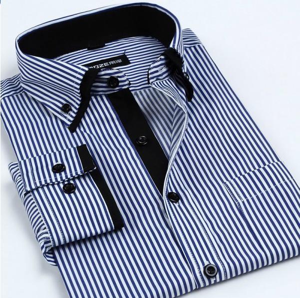 Men's Double Collars Long Sleeve Striped Shirt(Many Color Options) - TrendSettingFashions 