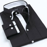 Men's Double Collars Long Sleeve Striped Shirt(Many Color Options) - TrendSettingFashions 