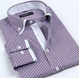 Men's Double Collars Long Sleeve Striped Shirt(Many Color Options) - TrendSettingFashions 