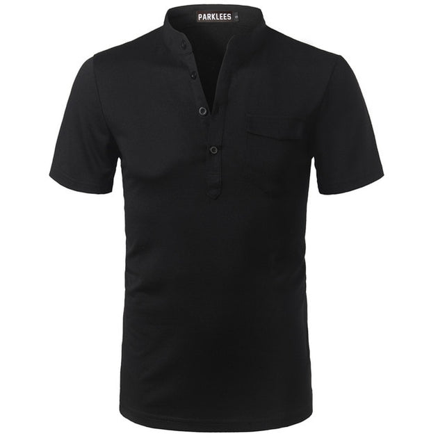 Men's V-Neck Short Sleeve Henley Shirt - TrendSettingFashions