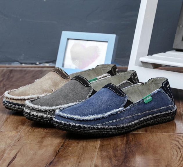Men's Retro Flax Washed Denim Flats - TrendSettingFashions 