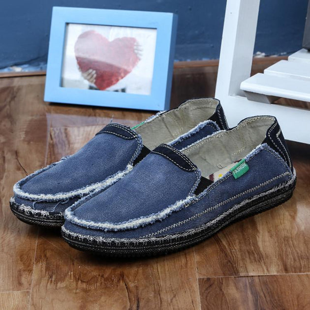 Men's Retro Flax Washed Denim Flats - TrendSettingFashions 
