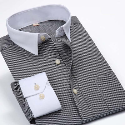 Men's Collar Business Long Sleeve Dress Shirt Up To 2XL - TrendSettingFashions 