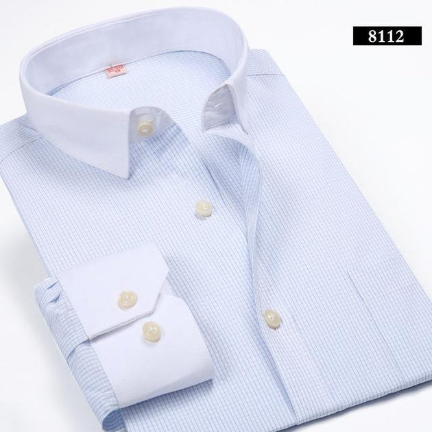 Men's Collar Business Long Sleeve Dress Shirt Up To 2XL - TrendSettingFashions 