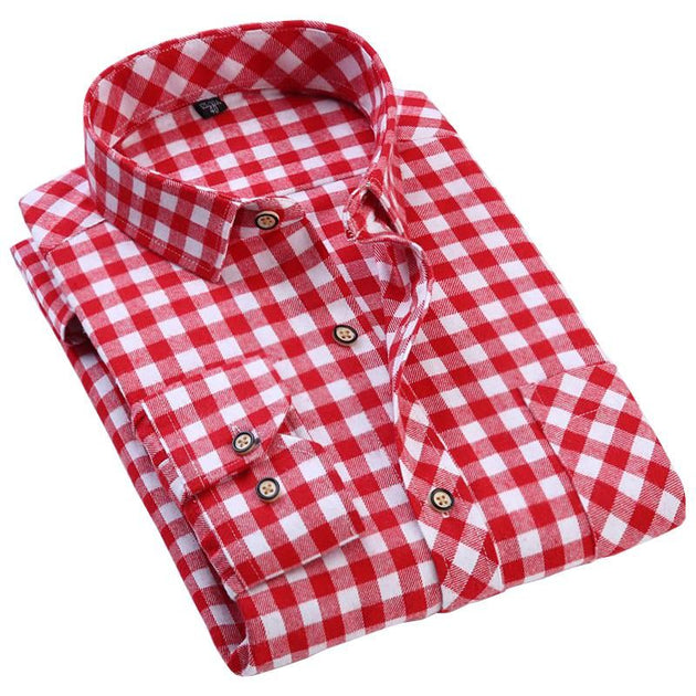 Men's Plaid Long Sleeve Dress Shirt 8 Styles Up To 8XL - TrendSettingFashions 