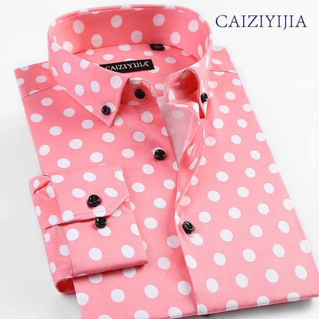 Men's Casual Polka Dot Dress Shirt - TrendSettingFashions 