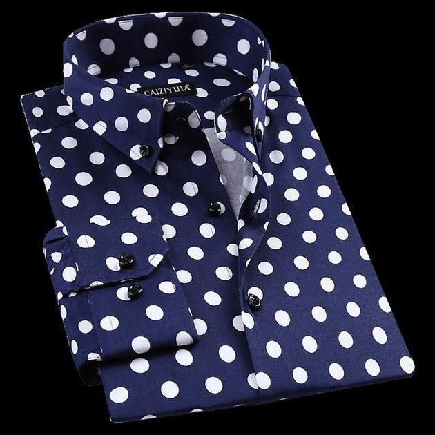 Men's Casual Polka Dot Dress Shirt - TrendSettingFashions 