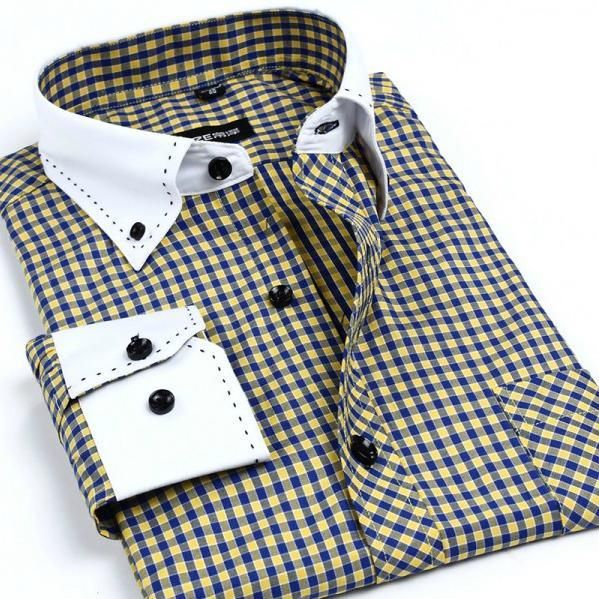 Men's Autumn Collar Designer Long Sleeve Dress Shirt - TrendSettingFashions 