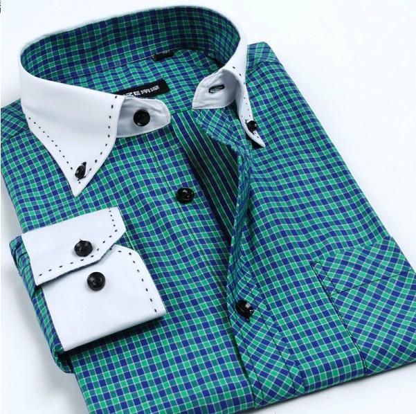 Men's Autumn Collar Designer Long Sleeve Dress Shirt - TrendSettingFashions 