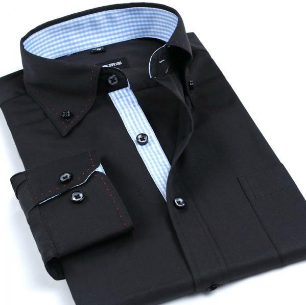 Men's Autumn Collar Designer Long Sleeve Dress Shirt - TrendSettingFashions 