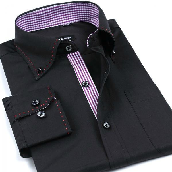 Men's Autumn Collar Designer Long Sleeve Dress Shirt - TrendSettingFashions 