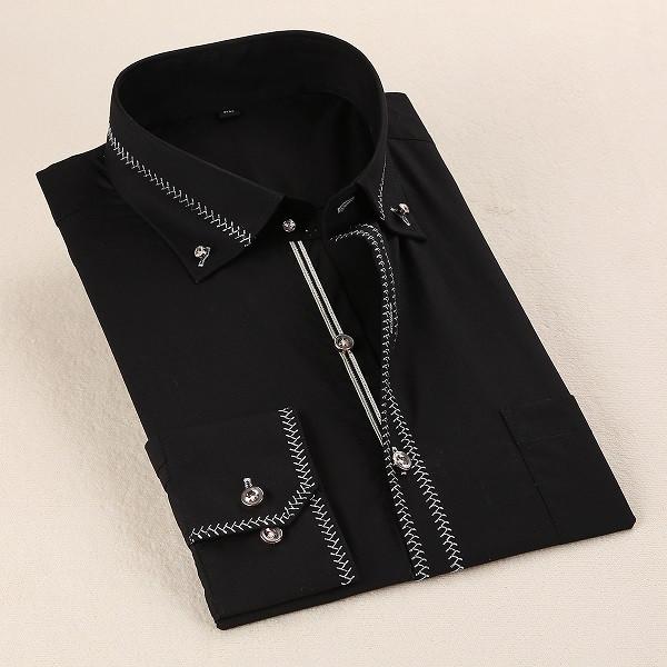 Men's French Style Gold Accent Laced Business Dress Shirt Up To 5XL - TrendSettingFashions 