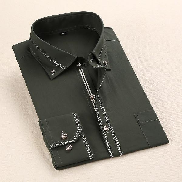 Men's French Style Gold Accent Laced Business Dress Shirt Up To 5XL - TrendSettingFashions 