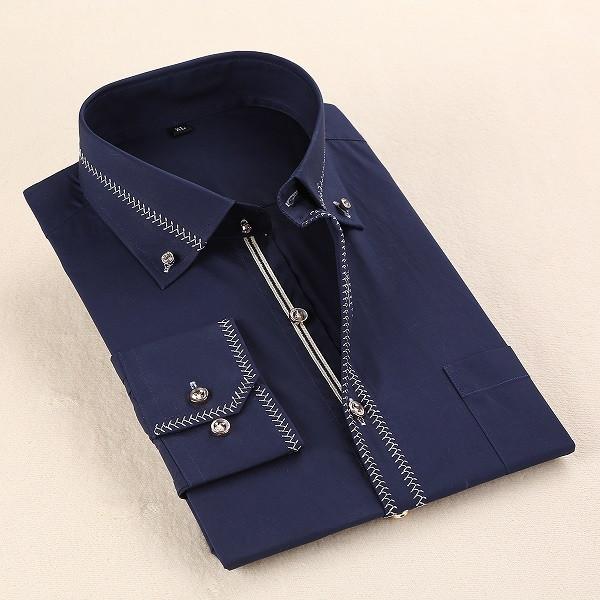 Men's French Style Gold Accent Laced Business Dress Shirt Up To 5XL - TrendSettingFashions 