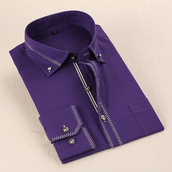 Men's French Style Gold Accent Laced Business Dress Shirt Up To 5XL - TrendSettingFashions 