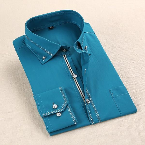 Men's French Style Gold Accent Laced Business Dress Shirt Up To 5XL - TrendSettingFashions 
