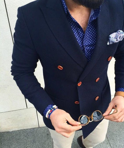 Men's Navy Blue Double Breasted 2 Piece Suit Up To 6XL - TrendSettingFashions 