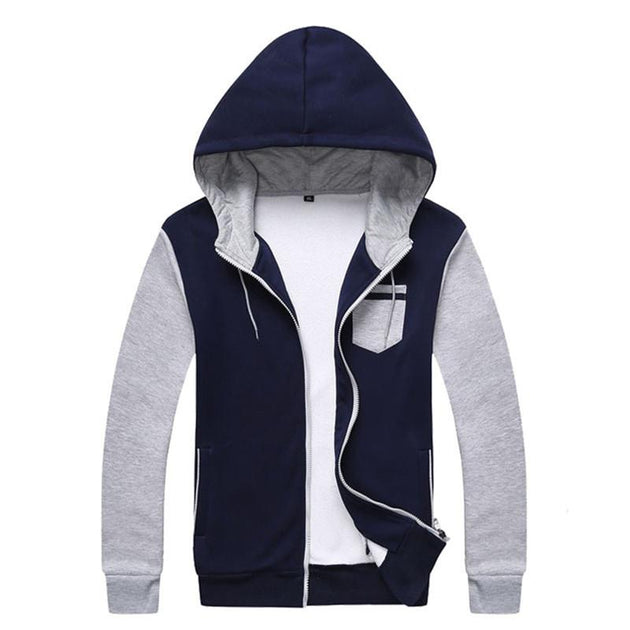 Men's Patchwork Hooded Zip Up Up To 3XL - TrendSettingFashions 