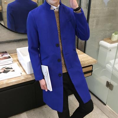Men's Long Wool Standing Collar Jacket - TrendSettingFashions 
