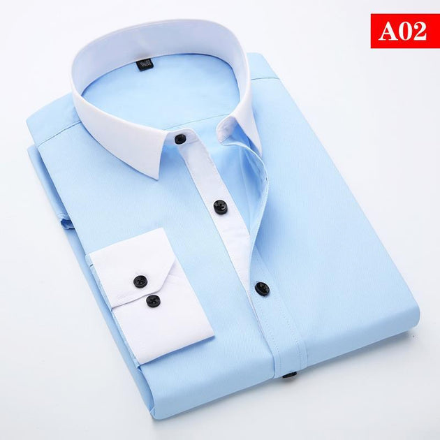 Men's White Collar Classic Fit Dress Shirt - TrendSettingFashions 