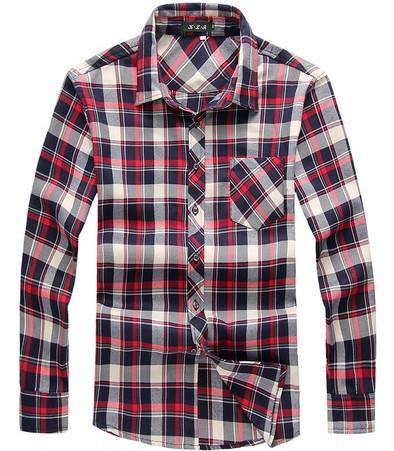 Men's Casual Long Sleeve Plaid Shirt Up To 6XL - TrendSettingFashions 