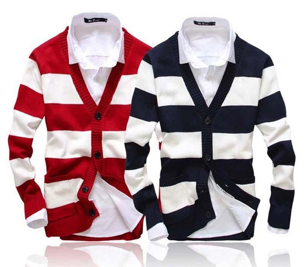 Men's Striped Design Long Sleeve Cardigan - TrendSettingFashions 