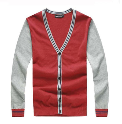 Men's V-Neck Patchwork Striped Cardigan Up To 5XL - TrendSettingFashions 