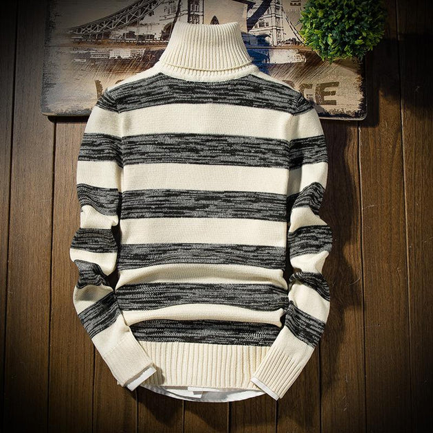 Men's Striped Turtleneck Sweater Up To 3XL - TrendSettingFashions 