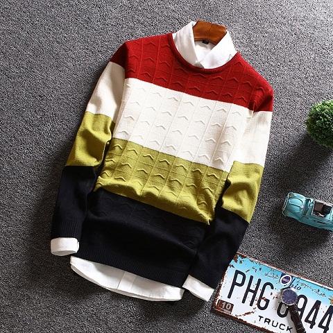 Men's Pullover Patchwork Sweater - TrendSettingFashions 
