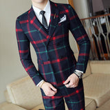 Men's Fashion 3pc Plaid Suit Up To 2XL(Jacket +Vest+Pants) - TrendSettingFashions 