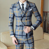 Men's Fashion 3pc Plaid Suit Up To 2XL(Jacket +Vest+Pants) - TrendSettingFashions 