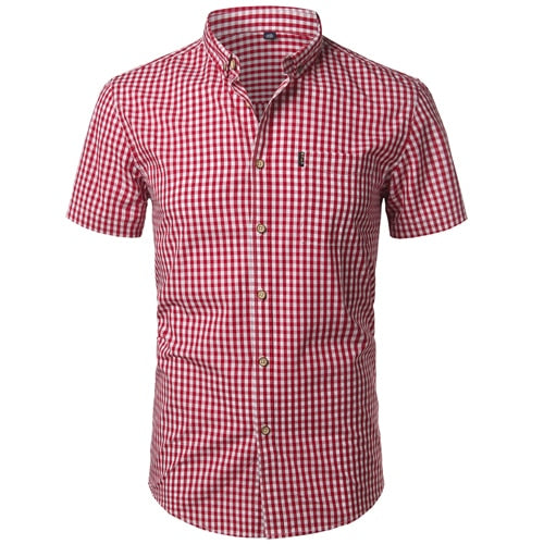 Men's Plaid Summer Short Sleeve Dress Shirt - TrendSettingFashions 