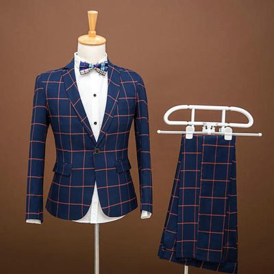 Men's Fashion Plaid Business Suit Up To 3XL - TrendSettingFashions 