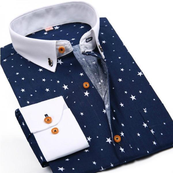 Men's Star Printed Dress Shirt - TrendSettingFashions 